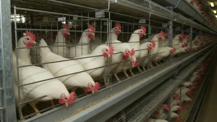 White Bovans hens in a modern layer hall