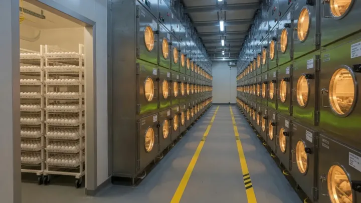 Hatchery corridor with incubators