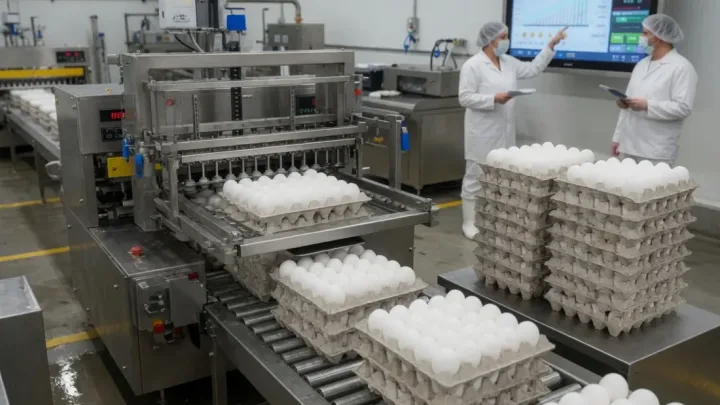 Packing line operators checking the control screen